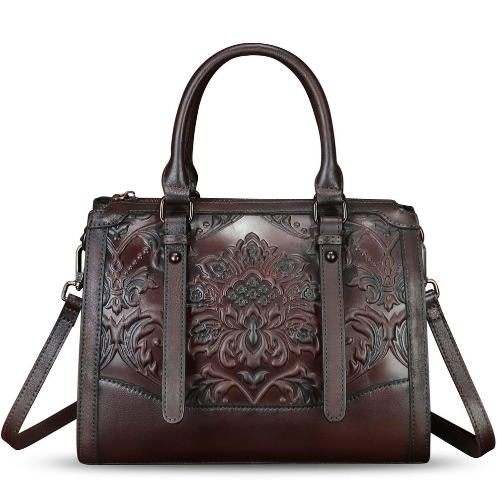 Genuine Leather Satchel Embossed Leather Handbag Top Handle Bags :P